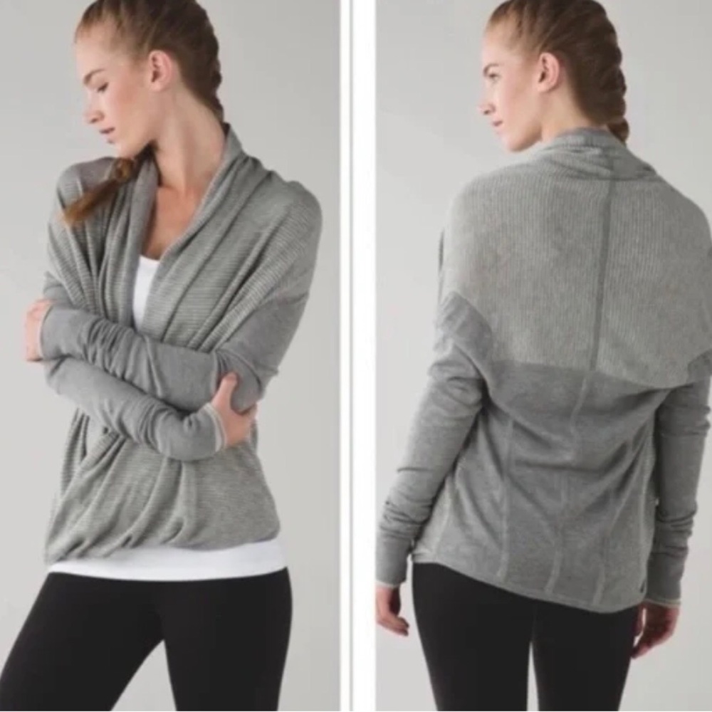 Lululemon Iconic Sweater Wrap Grey, Light Grey with stripes size 8